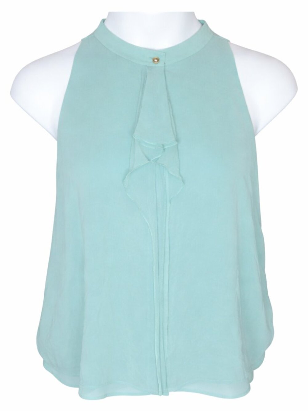 Tory Burch Mint Green Sleeveless Ruffle-Front Halter Top